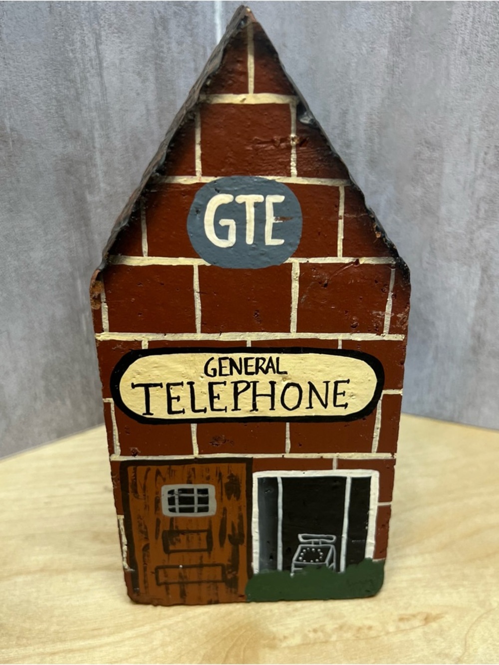 Folk Art Painted Brick GTE Telephone Cottage Vintage